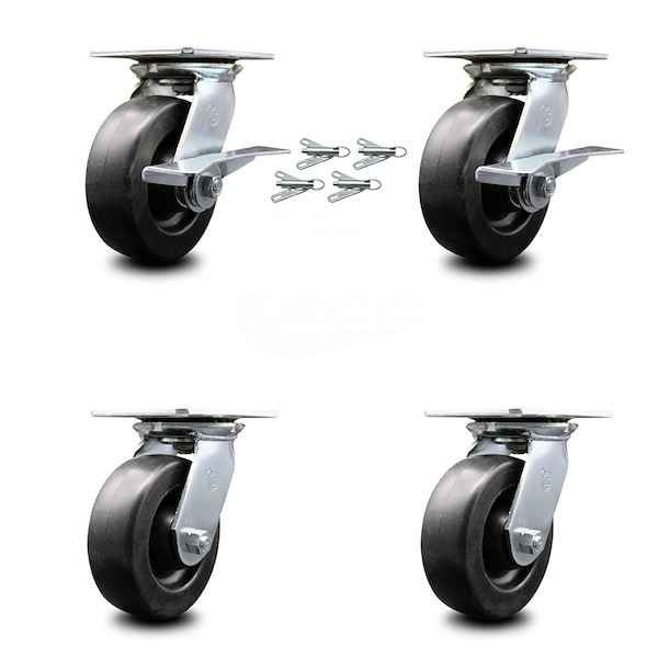 Service Caster 6 Inch Polyolefin Caster Set with Ball Bearing 4 Swivel Lock and 2 Brake SCC SCC-35S620-POB-SLB-BSL-2-BSL-2 - main